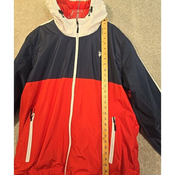 U.S. Polo Assn USPA Polar Fleece Jacket Color Block Windbreaker Hooded Men's XL - Picture 3 of 13